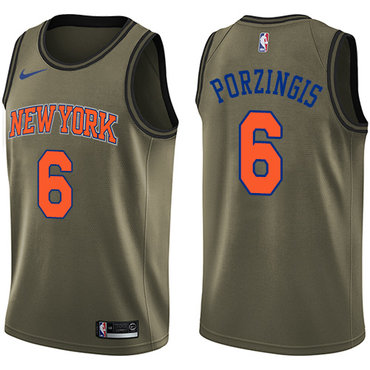 New York Knicks #6 Kristaps Porzingis Green Salute to Service Swingman Jersey - Zenithce