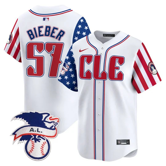 Cleveland Guardians #57 Shane Bieber White 2024 Fourth Of July Vapor Premier Limited Stitched Jersey - Zenithce