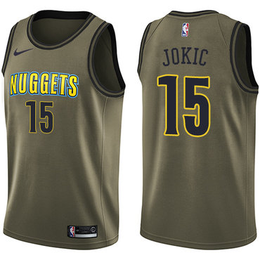 Denver Nuggets #15 Nikola Jokic Green Salute to Service Swingman Jersey - Zenithce