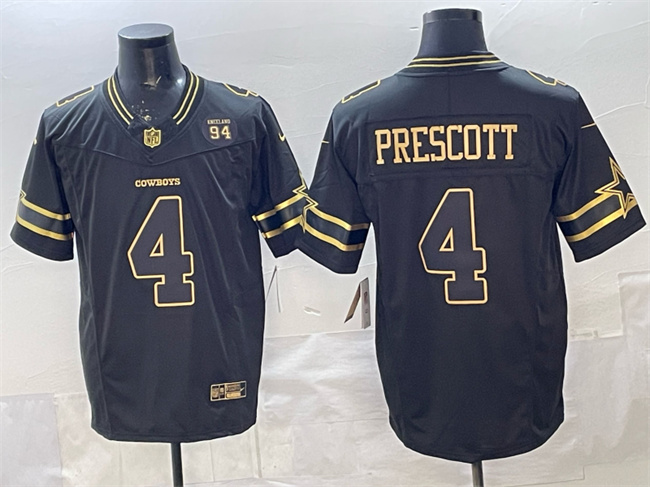Dallas Cowboys #4 Dak Prescott Black Gold 2025 F.U.S.E. 94 Marshawn Kneeland Memorial Patch Vapor Limited Stitched Jersey - Zenithce