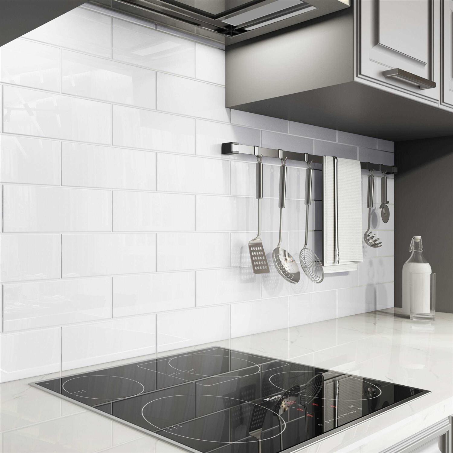 Giorbello Bright White 3 in. x 6 in. x 8 mm Glass Subway Tile - Zenithce