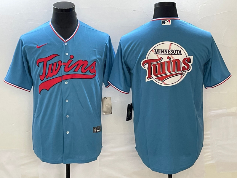 Minnesota Twins Blue Team Big Logo Cool Base Stitched Jersey - Zenithce