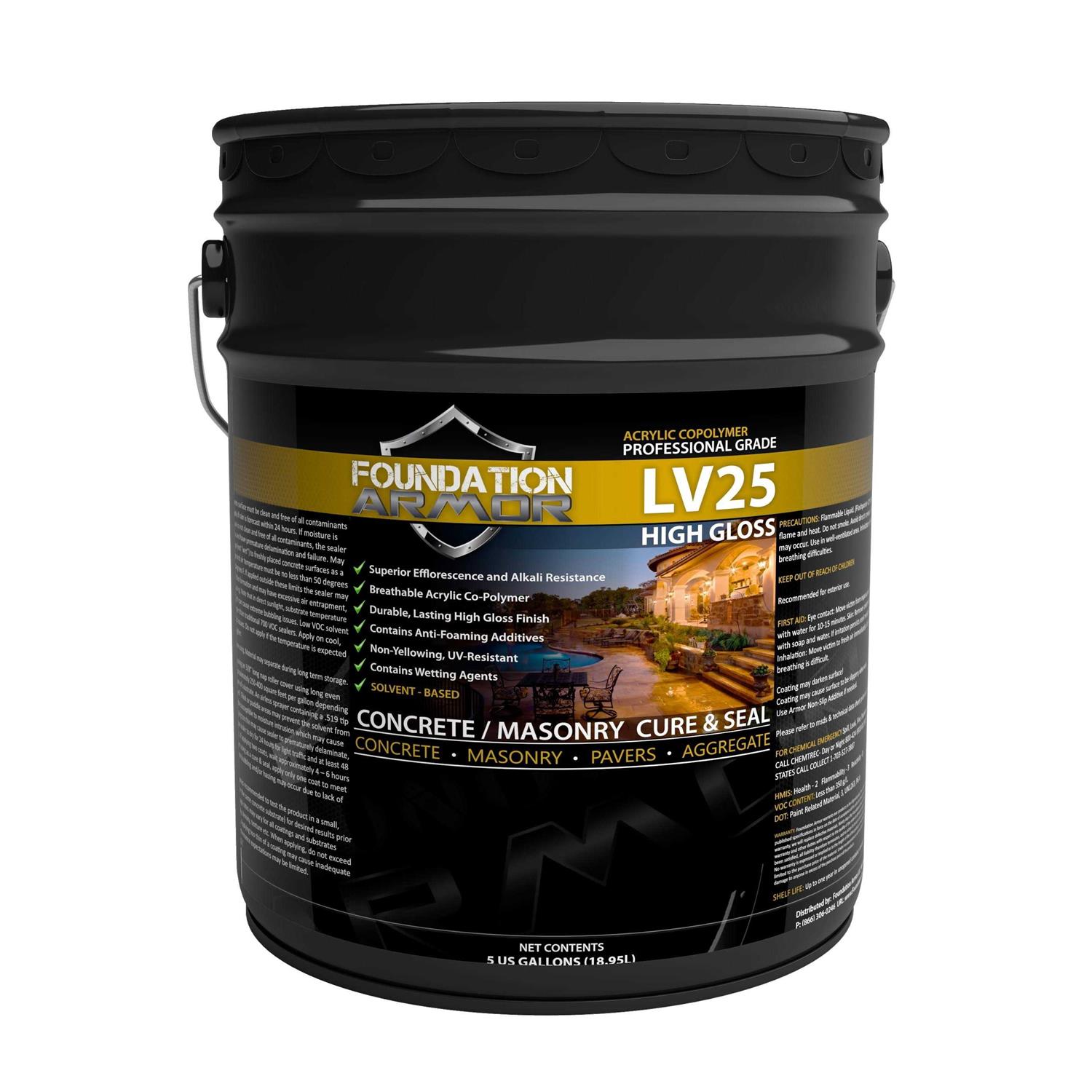 Foundation Armor Armor AR500 Solvent Based Wet Look High Gloss Acrylic Concrete Sealer and Paver Sealer 5 GAL - Zenithce