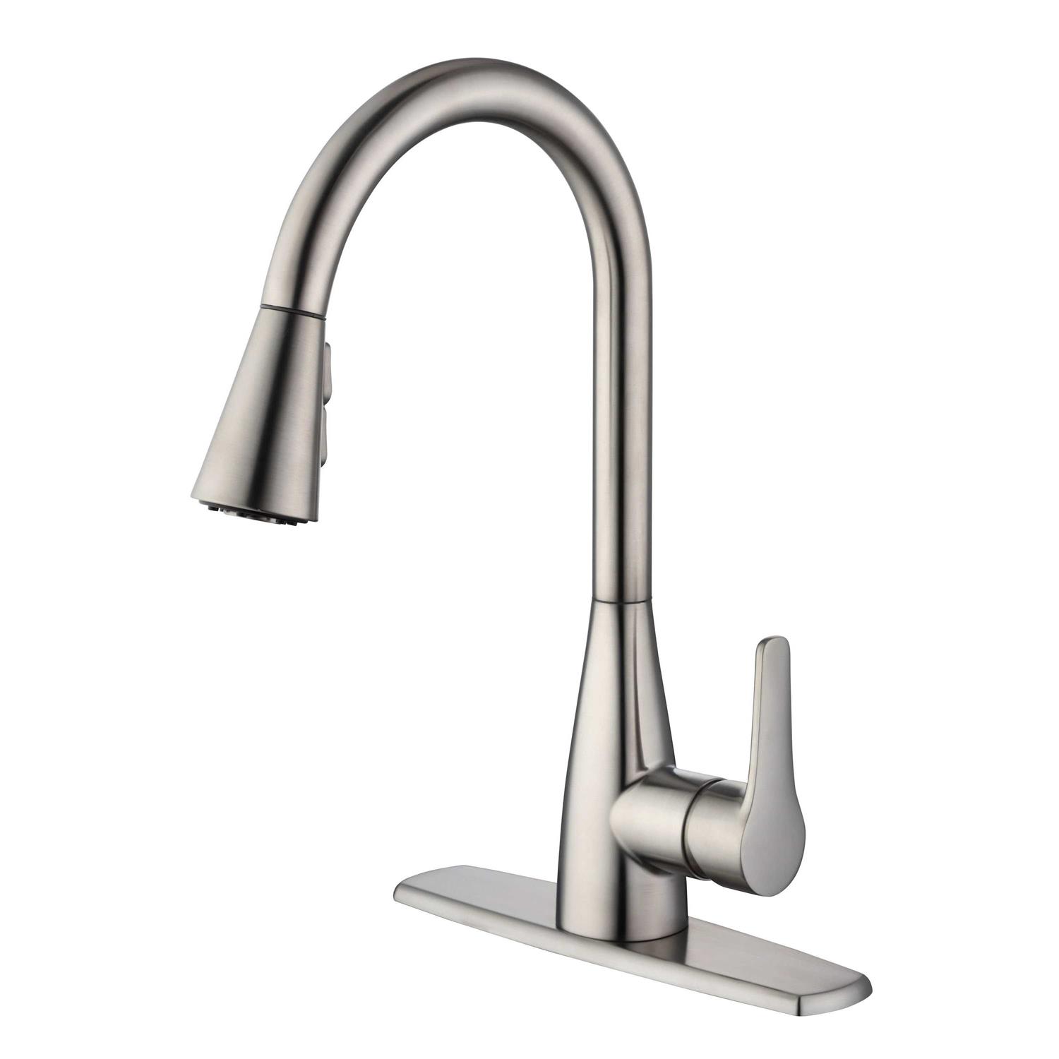 Project Source Dover Chrome Double Handle Low-arc Kitchen Faucet With Deck Plate and Side Spray Included F8F11095CP - Zenithce
