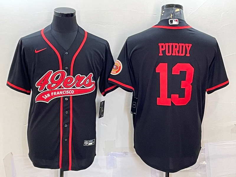San Francisco 49ers #13 Brock Purdy Black With Patch Cool Base Stitched Baseball Jersey - Zenithce