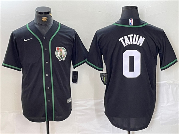 Boston Celtics #0 Jayson Tatum Black With Patch Stitched Baseball Jersey - Zenithce