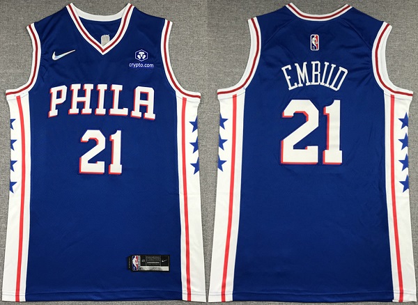 Philadelphia 76ers #21 Joel Embiid Royal 75th Anniversary Icon Edition Swingman Stitched Jersey - Zenithce