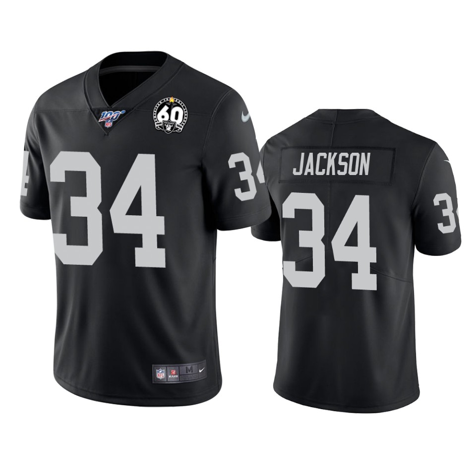 Raiders #34 Bo Jackson Black Black 60th Anniversary Vapor Stitched 100th Season Jersey - Zenithce