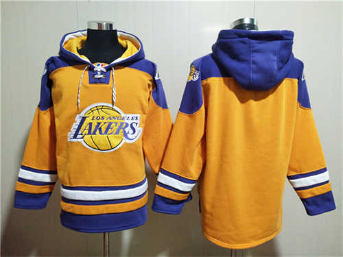 Los Angeles Lakers Blank Yellow Lace-Up Pullover Hoodie - Zenithce