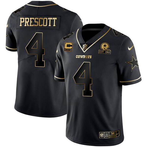 Dallas Cowboys #4 Dak Prescott Black Golden With C Patch Edition Limited Stitched Jersey - Zenithce