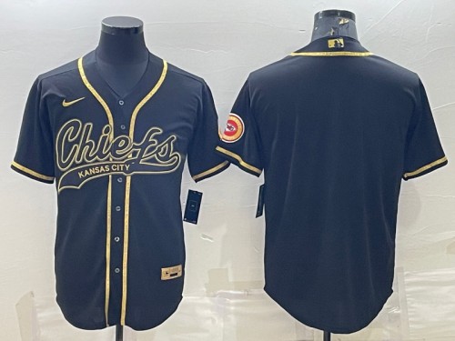 Kansas City Chiefs Blank Black Gold With Patch Cool Base Stitched Baseball Jersey - Zenithce