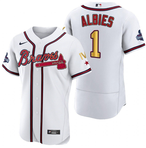Atlanta Braves #1 Ozzie Albies White Gold World Series Champions Flex Base Stitched Jersey - Zenithce