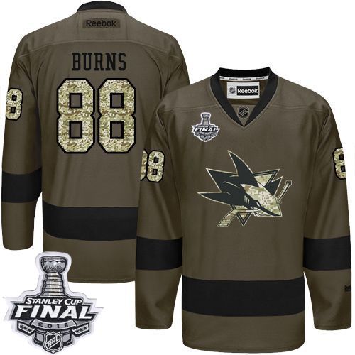 Sharks #88 Brent Burns Green Salute To Service 2016 Stanley Cup Final Patch Stitched Jersey - Zenithce