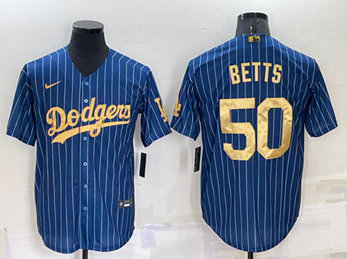 Los Angeles Dodgers #50 Mookie Betts Navy Gold Cool Base Stitched Baseball Jersey - Zenithce