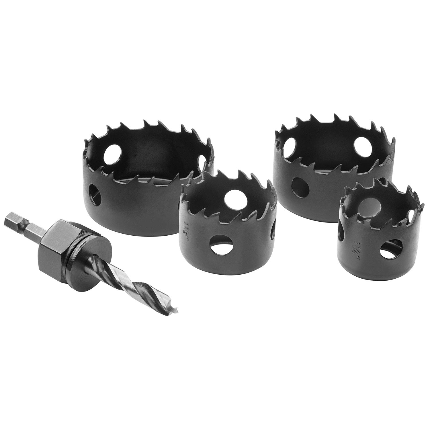 Hart 5-Piece Assorted Hole Saw Set Tapered Brad Point Tip Arbor - Zenithce
