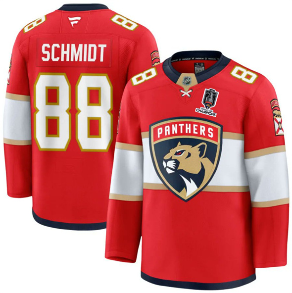 Florida Panthers #88 Nate Schmidt Red Home 2025 Stanley Cup Champions Patch Stitched Jersey - Zenithce