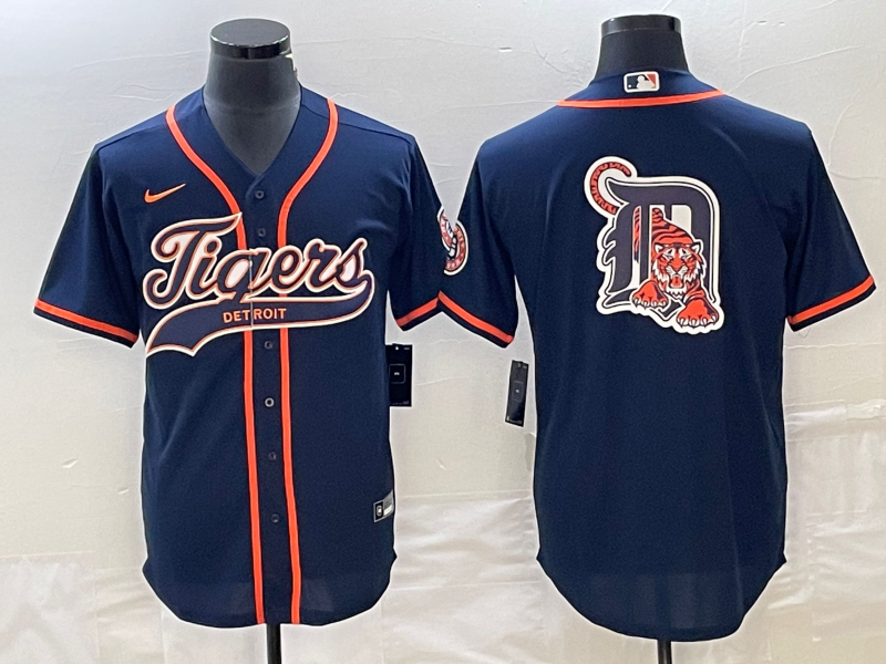 Detroit Tigers Navy Team Big Logo Cool Base Stitched Jersey - Zenithce