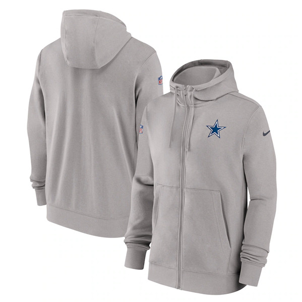 Dallas Cowboys Gray Sideline Club Performance Full-Zip Hoodie - Zenithce