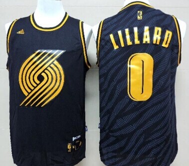 Portland Trail Blazers #0 Damian Lillard Revolution 30 Swingman 2014 Black With Gold Jersey - Zenithce
