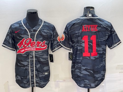 San Francisco 49ers #11 Brandon Aiyuk Grey Red Camo With Patch Cool Base Stitched Baseball Jersey - Zenithce