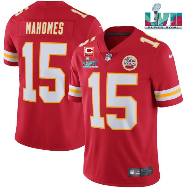 Kansas City Chiefs #15 Patrick Mahomes Red Super Bowl LVII Patch And 4-Star C Patch Vapor Untouchable Limited Stitched Jersey - Zenithce