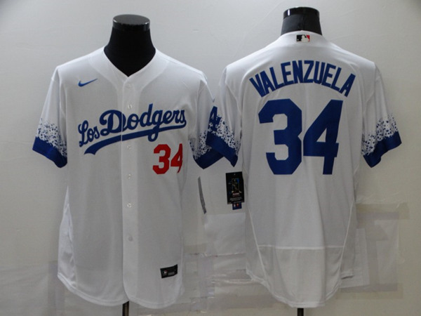Los Angeles Dodgers #34 Toro Valenzuela 2021 White City Connect Flex Base Stitched Baseball Jersey - Zenithce
