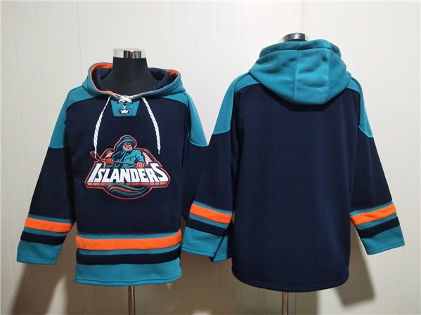 New York Islanders Blank Black Ageless Must-Have Lace-Up Pullover Hoodie - Zenithce
