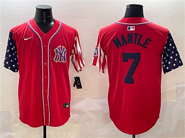 New York Yankees #7 Mickey Mantle Red American Style Limited Stitched Jersey - Zenithce
