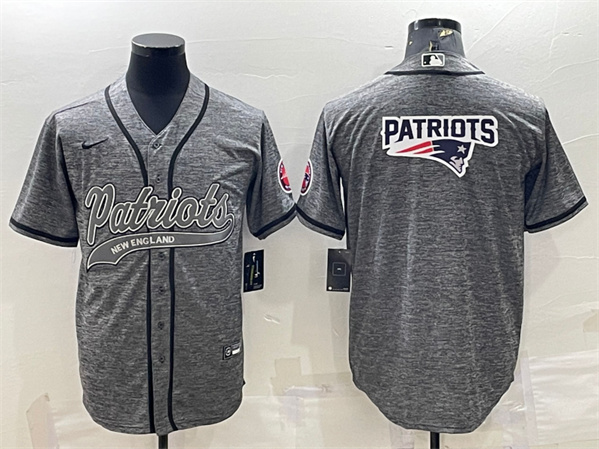 New England Patriots Gray Team Big Logo With Patch Cool Base Stitched Baseball Jersey - Zenithce