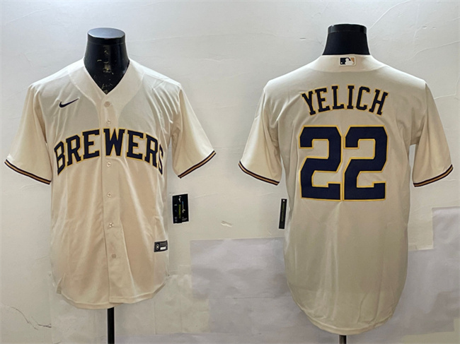 Milwaukee Brewers #22 Christian Yelich Cream Cool Base Stitched Jersey - Zenithce