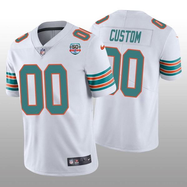 Miami Dolphins Custom 2022 White With 50th Perfect Season Patch Limited Stitched Jersey - Zenithce