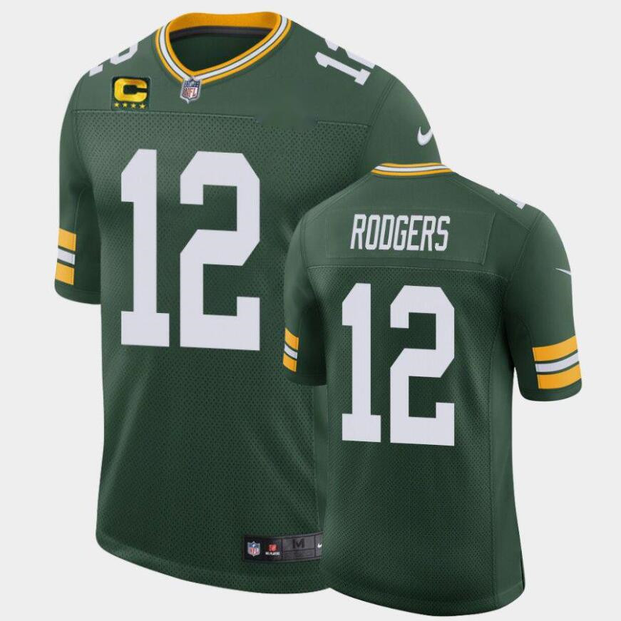Green Bay Packers #12 Aaron Rodgers Green With C Patch Classic Stitched Jersey - Zenithce