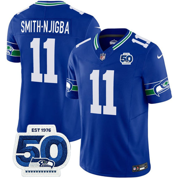 Seattle Seahawks #11 Jaxon Smith-Njigba 2025 F.U.S.E 50th Anniversary Patch Throwback Vapor Limited Football Stitched Jersey - Zenithce