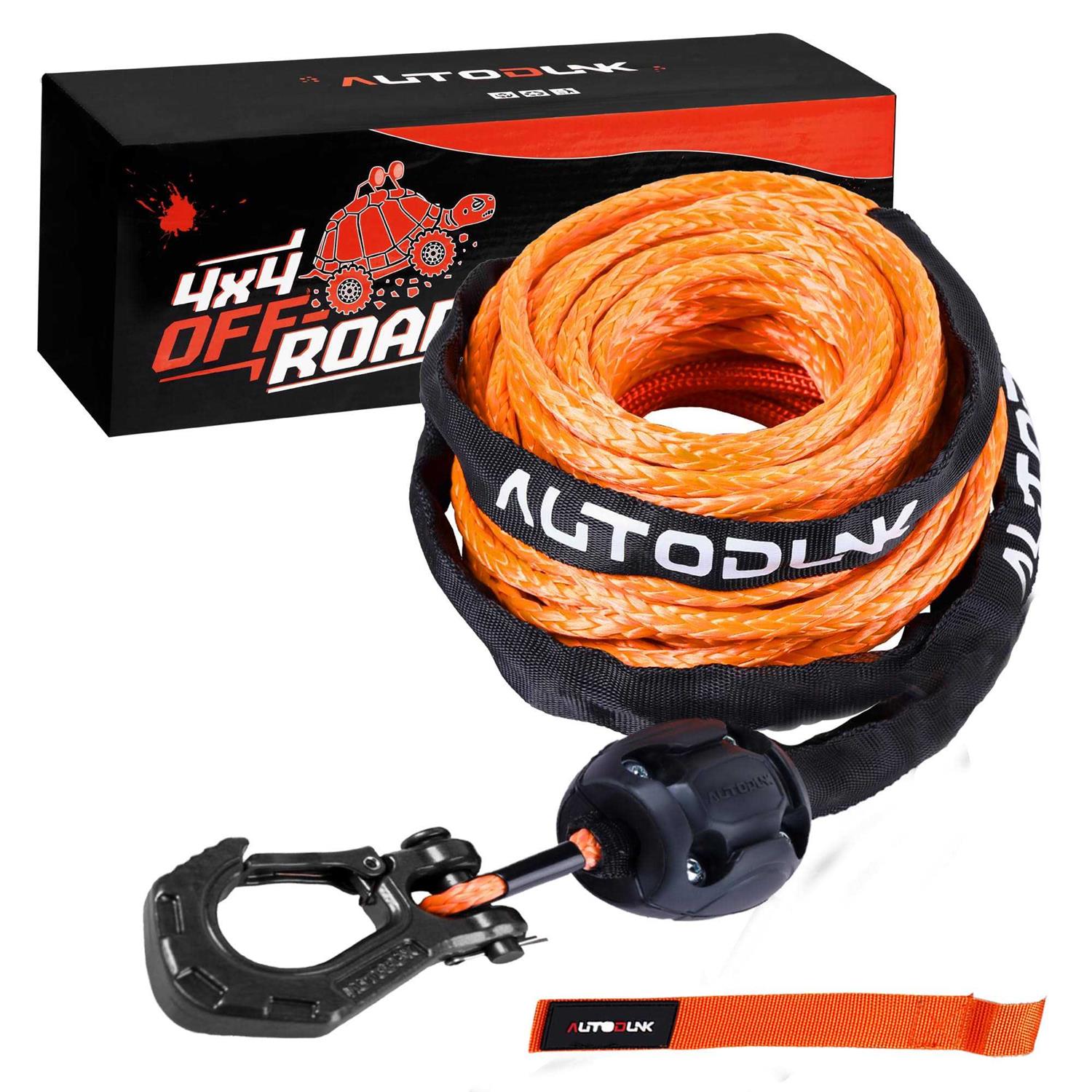Synthetic Winch Rope Cable Kit 1/4 x 50 ft 9500Lbs Winch Rope Line with Protective Sleeve+Rubber Stopper+Winch Hook+Safety Pull Strap - Zenithce