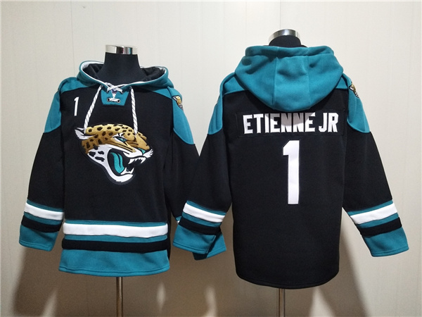 Jacksonville Jaguars #1 Travis Etienne Jr. Black Ageless Must-Have Lace-Up Pullover Hoodie - Zenithce