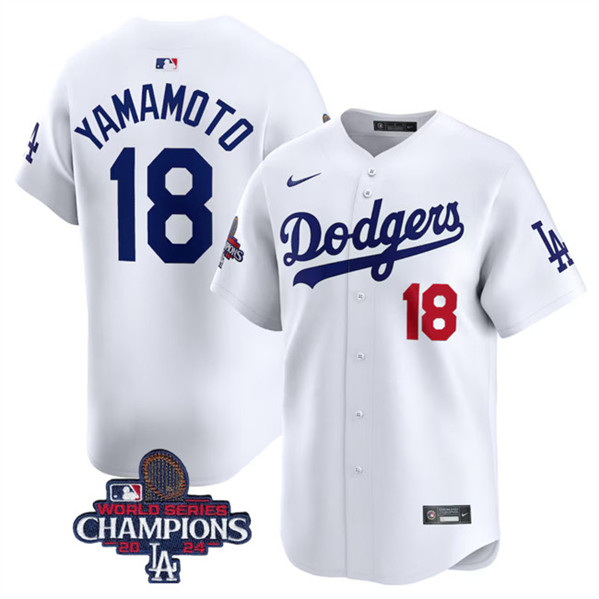 Los Angeles Dodgers #18 Yoshinobu Yamamoto White 2024 World Series Champions Home Limited Stitched Jersey - Zenithce