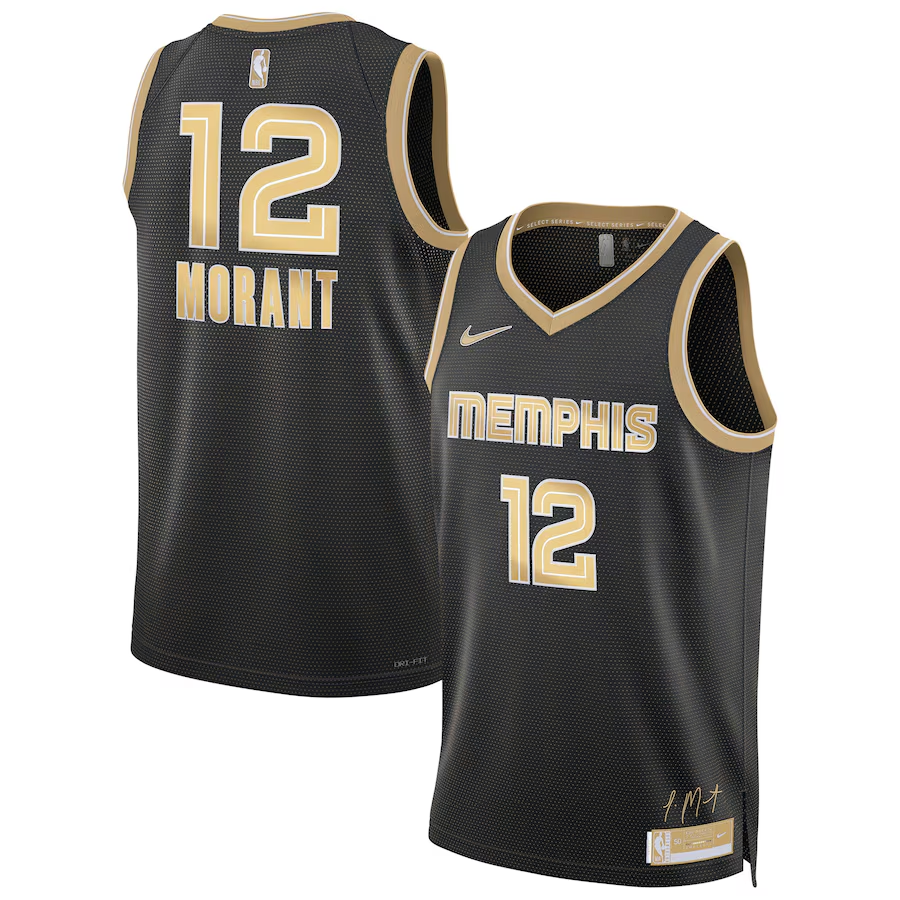 Memphis Grizzlies #12 Ja Morant Black Gold 2024 Select Series Stitched Jersey - Zenithce