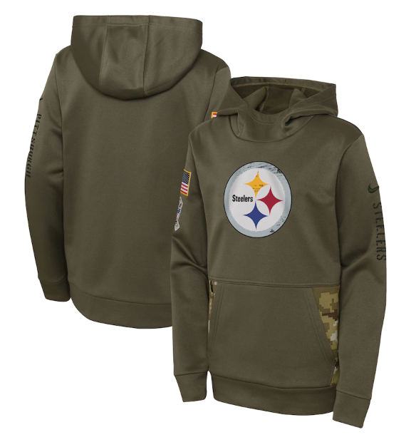 Youth Pittsburgh Steelers 2022 Olive Salute To Service Therma Performance Pullover Hoodie - Zenithce