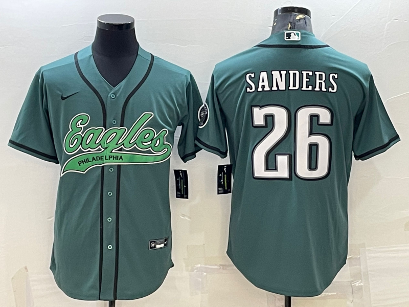 Philadelphia Eagles #26 Miles Sanders Green With Patch Cool Base Stitched Baseball Jersey - Zenithce
