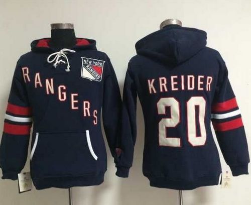 New York Rangers #20 Chris Kreider Navy Blue Women's Old Time Heidi NHL Hoodie - Zenithce