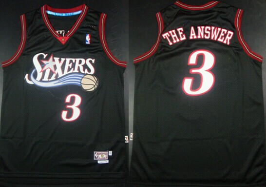 Philadelphia 76ers #3 The Answer Nickname Black Swingman Throwback Jersey - Zenithce