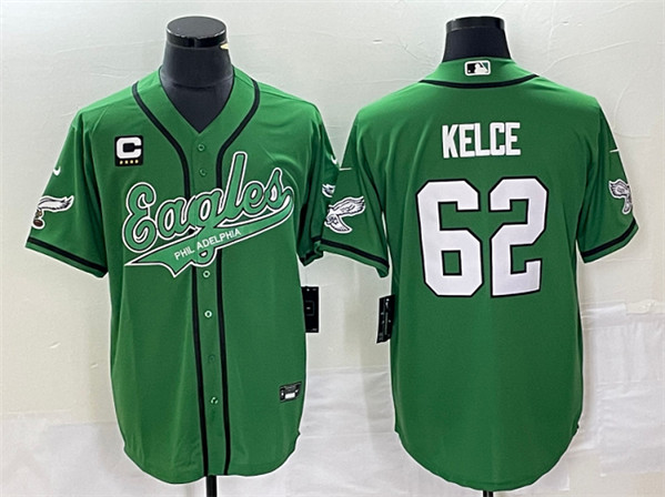 Philadelphia Eagles #62 Jason Kelce Green With C Patch Cool Base Stitched Jersey - Zenithce