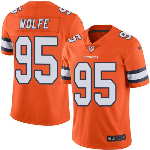 Broncos #95 Derek Wolfe Orange Stitched Limited Rush Nike Jersey - Zenithce