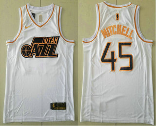 Utah Jazz #45 Donovan Mitchell White Golden Swingman Stitched Jersey - Zenithce