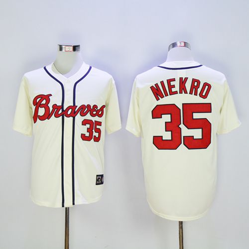 Braves #35 Phil Niekro Cream Throwback Stitched Jersey - Zenithce