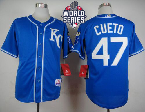 Royals #47 Johnny Cueto Light Blue Alternate 2 Cool Base W 2015 World Series Patch Stitched Jersey - Zenithce