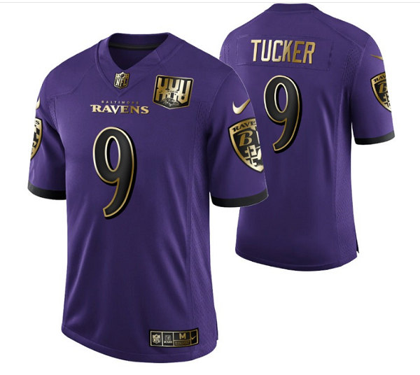 Baltimore Ravens #9 Justin Tucker Purple Golden Limited Stitched Jersey - Zenithce