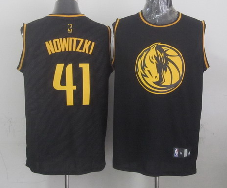 Dallas Mavericks #41 Dirk Nowitzki Revolution 30 Swingman 2014 Black With Gold Jersey - Zenithce