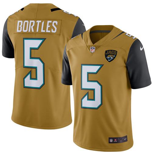 Jaguars #5 Blake Bortles Gold Stitched Limited Rush Nike Jersey - Zenithce