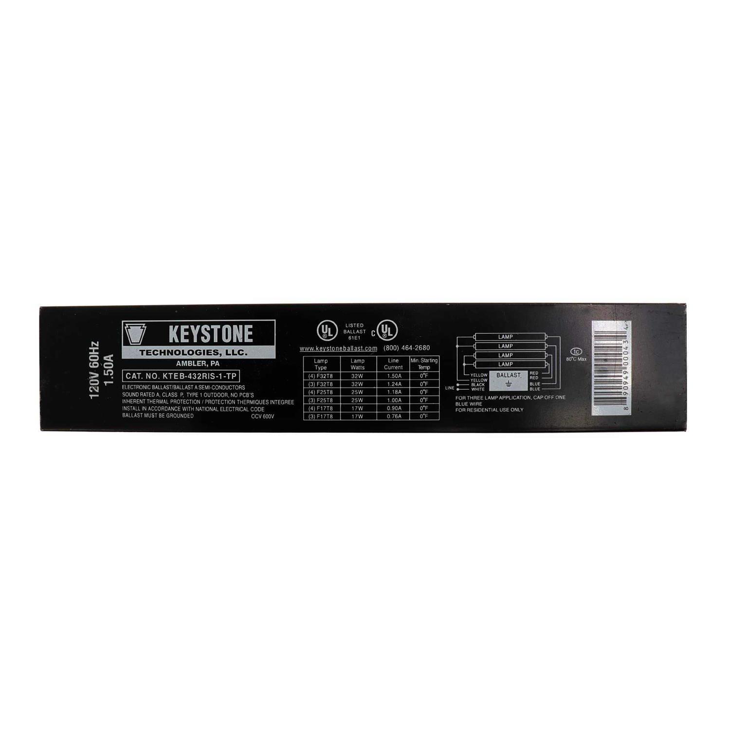 KTEB-432RIS-1-TP-SL 4 Lamp F32T8 120V Electronic Ballast - Zenithce